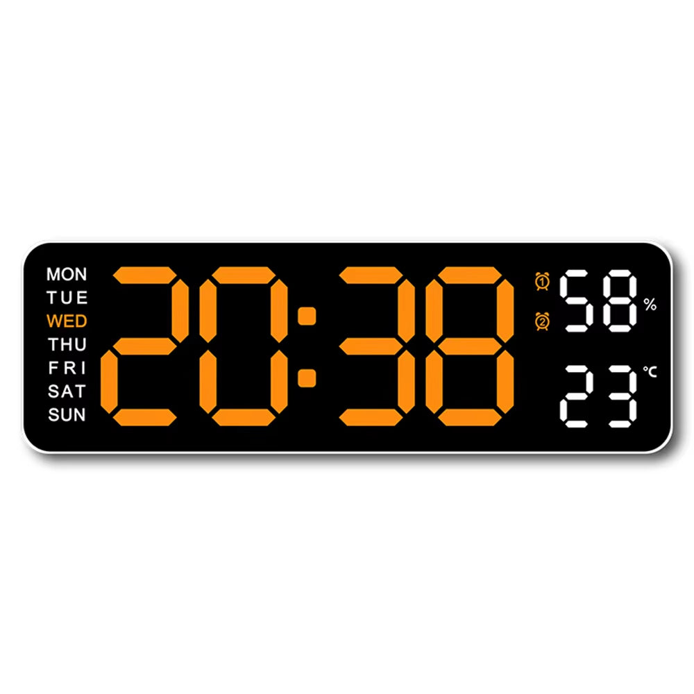 Large LED Digital Wall Clock – With Temperature, Humidity & Week Display